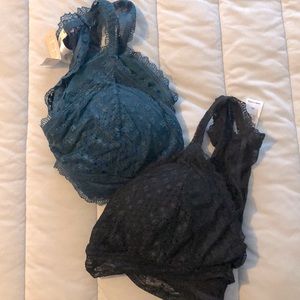 Teal & black lace detailed bralettes